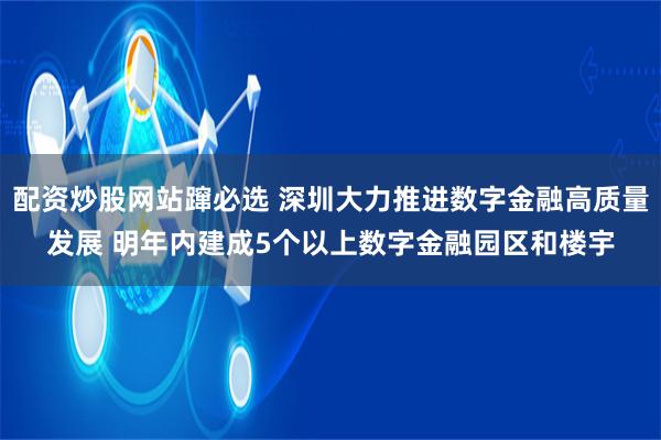 配资炒股网站蹿必选 深圳大力推进数字金融高质量发展 明年内建成5个以上数字金融园区和楼宇