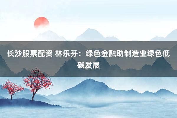 长沙股票配资 林乐芬：绿色金融助制造业绿色低碳发展