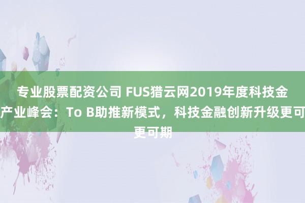 专业股票配资公司 FUS猎云网2019年度科技金融产业峰会：To B助推新模式，科技金融创新升级更可期